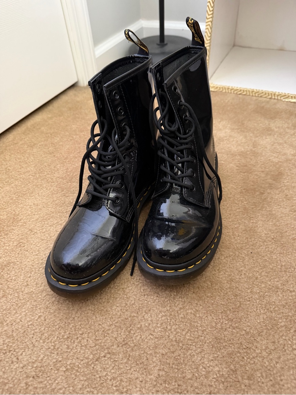 Dr. Martens Black Patent Lace-Up Combat Boots